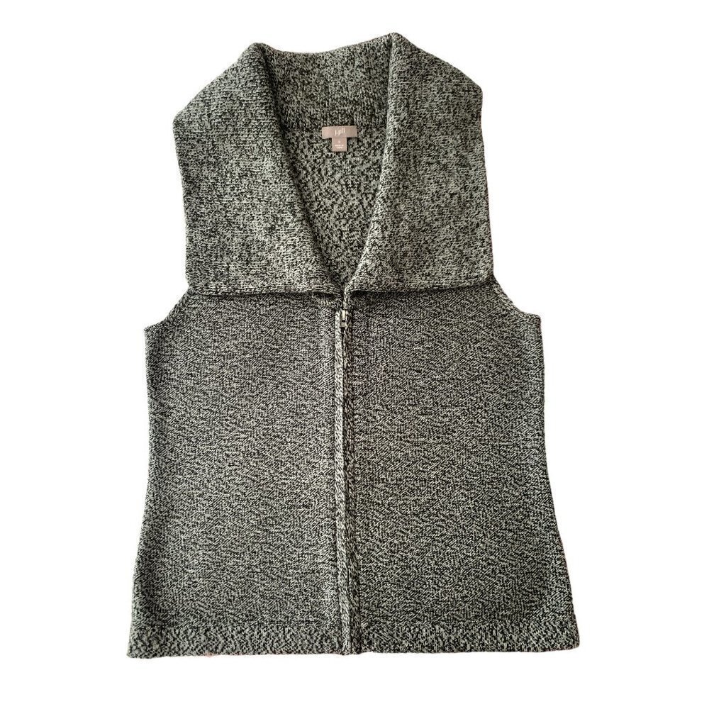 J. Jill Heather Gray Knit Full Zip Cotton Layering Vest Wide Collar S